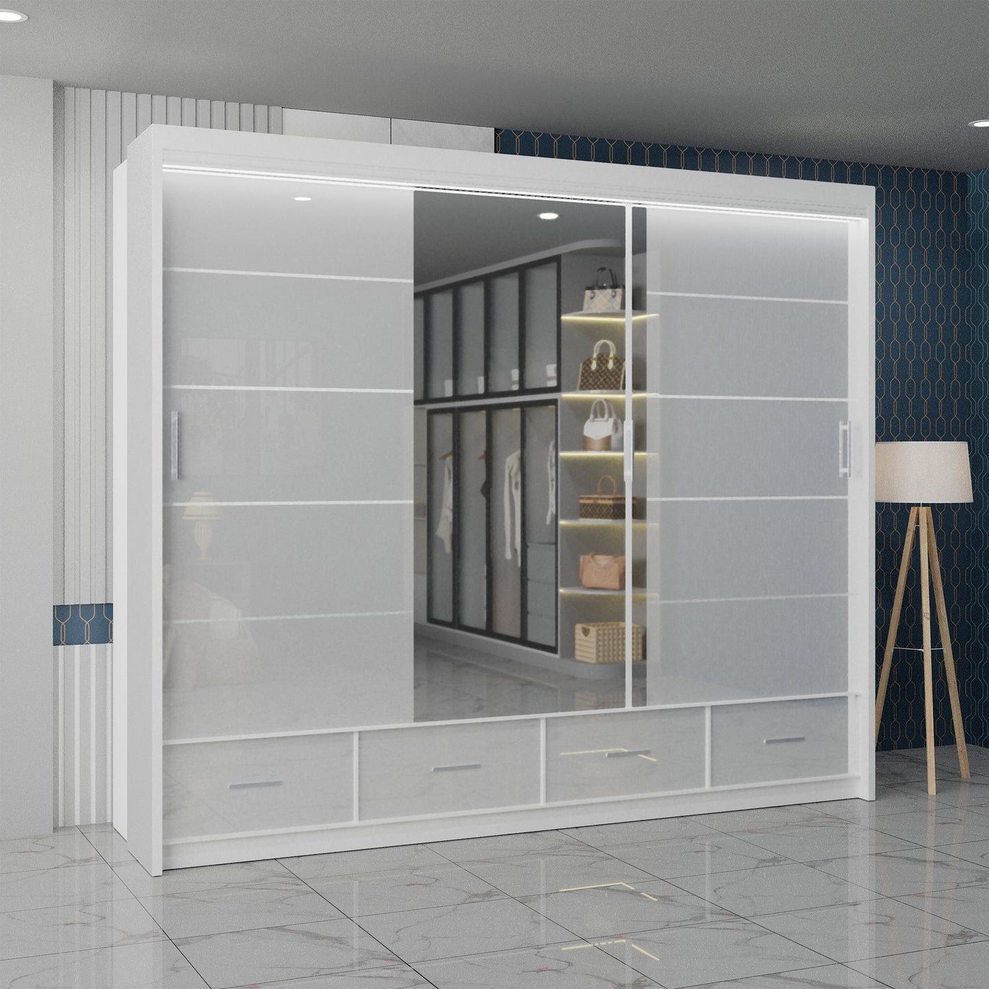 Mayfair White Sliding Wardrobe (250cm)