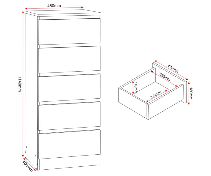 Malvern 5 Drawer Narrow Chest