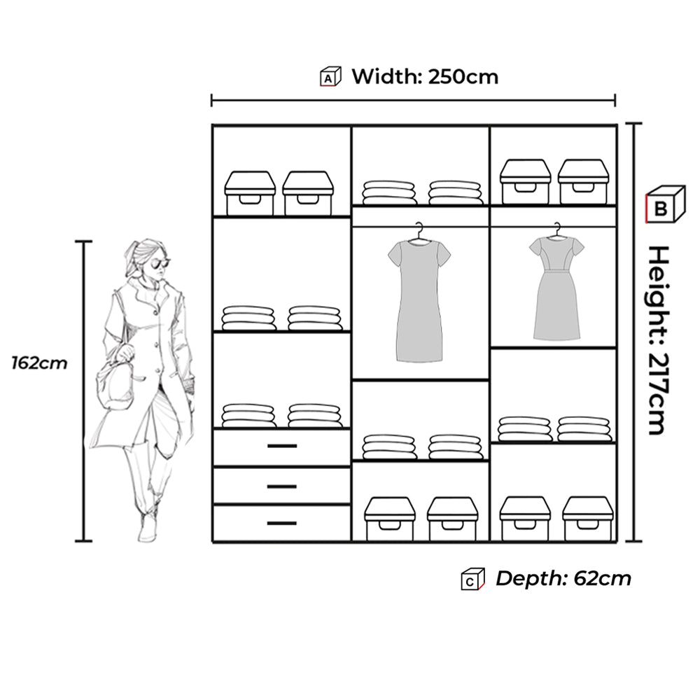 Royal White Sliding Wardrobe (250cm)