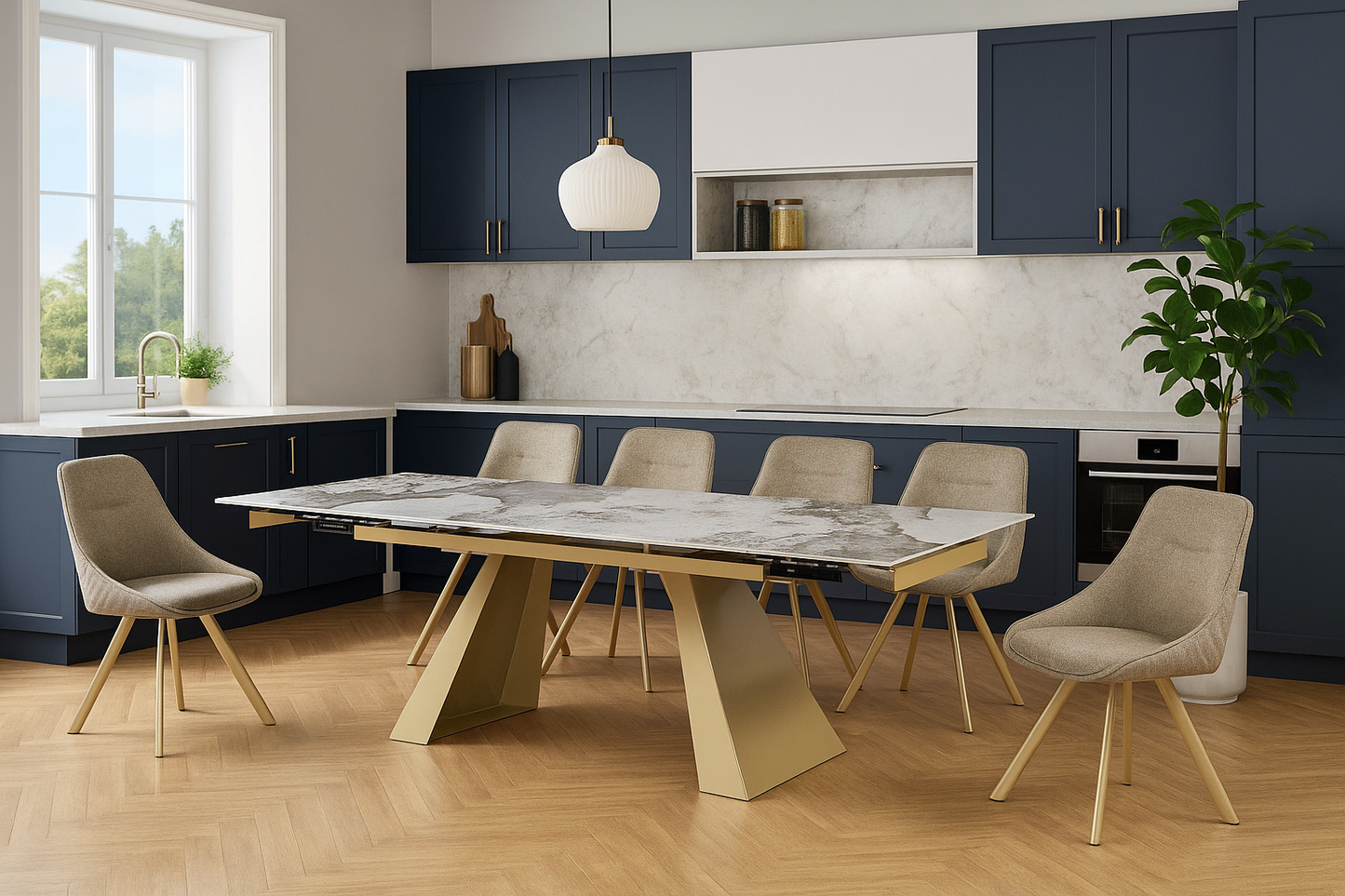 Marble Dining Table 1.6m with 6 chairs