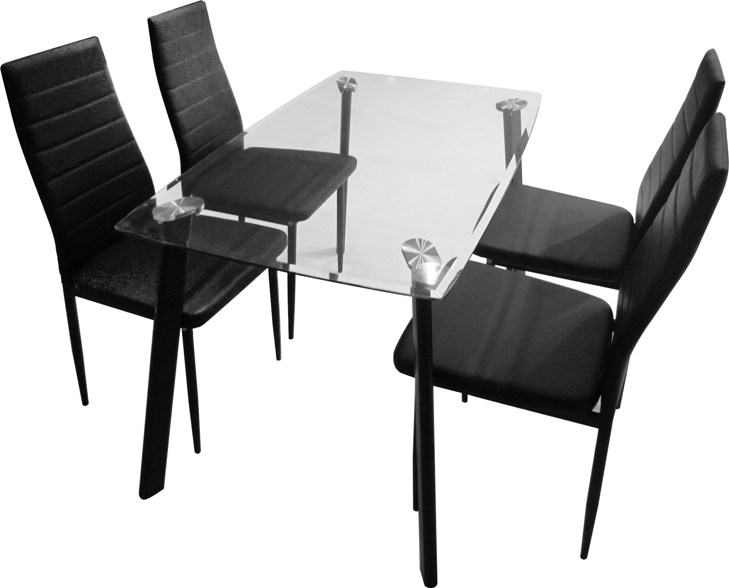 ABBEY DINING SET - CLEAR GLASS/BLACK/BLACK FAUX LEATHER