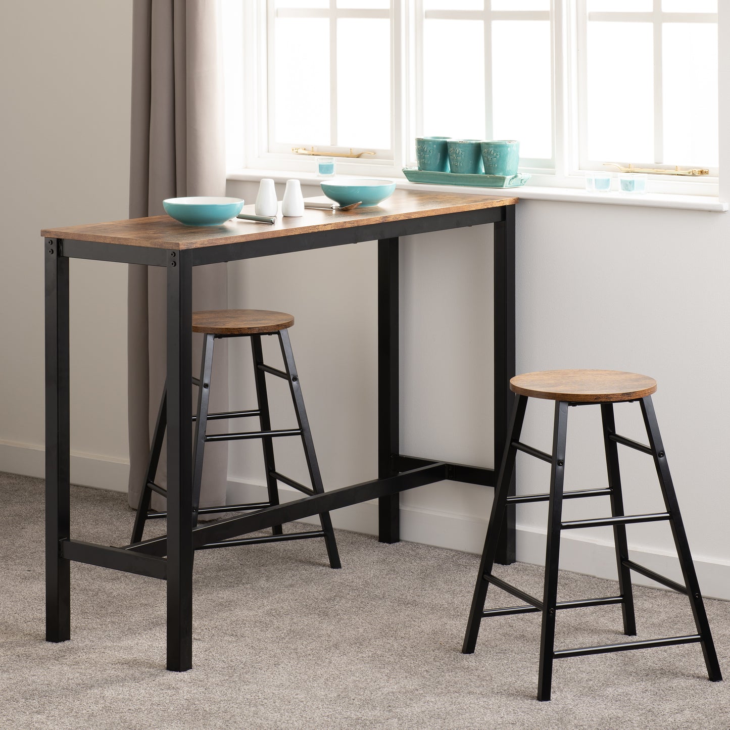 ATHENS BREAKFAST BAR SET - ACACIA EFFECT/BLACK