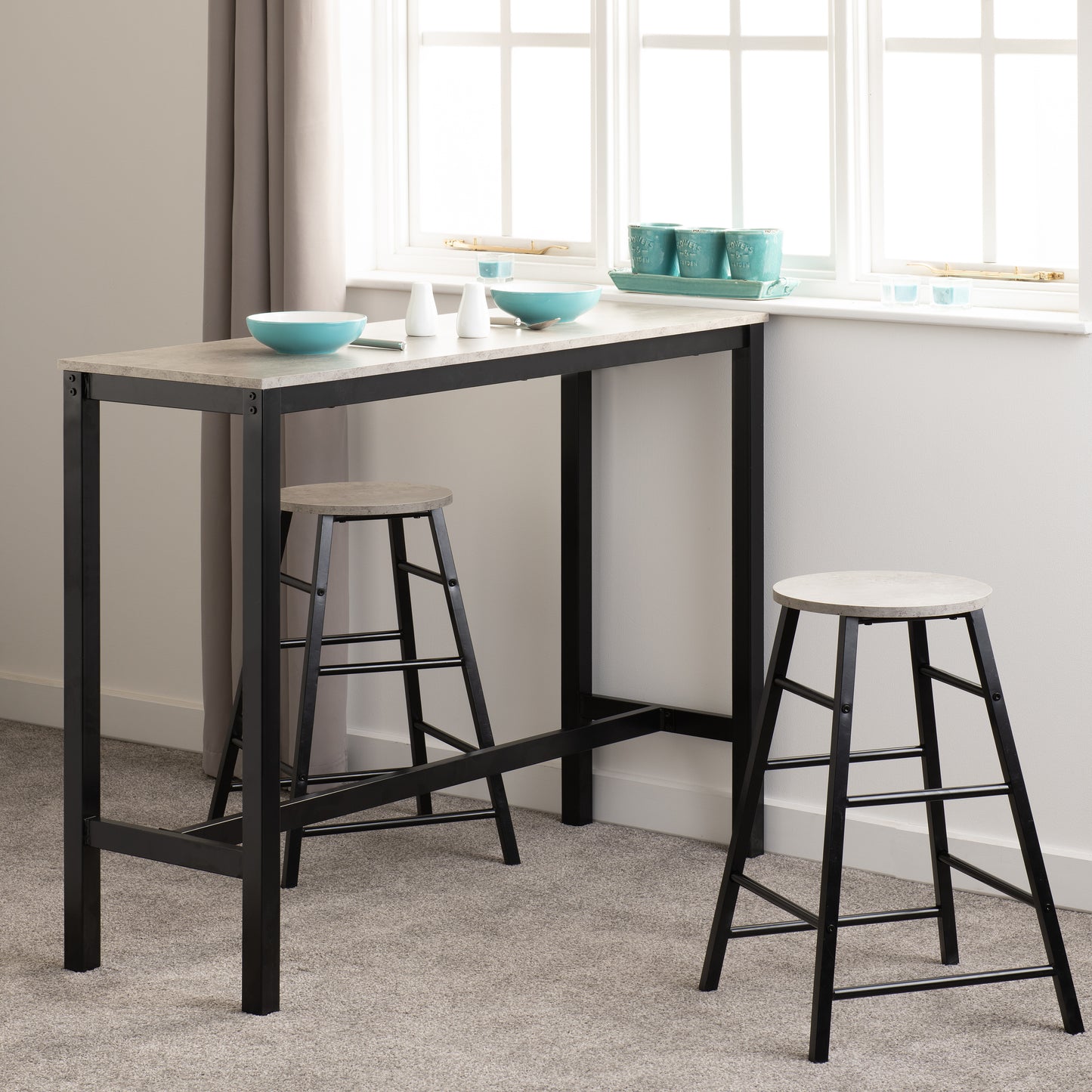 ATHENS BREAKFAST BAR SET - CONCRETE EFFECT/BLACK