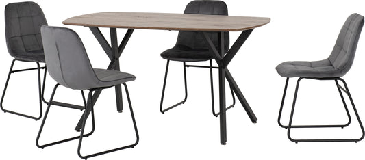 ATHENS RECTANGULAR DINING SET WITH LUKAS CHAIRS - MEDIUM OAK EFFECT/BLACK/GREY VELVET