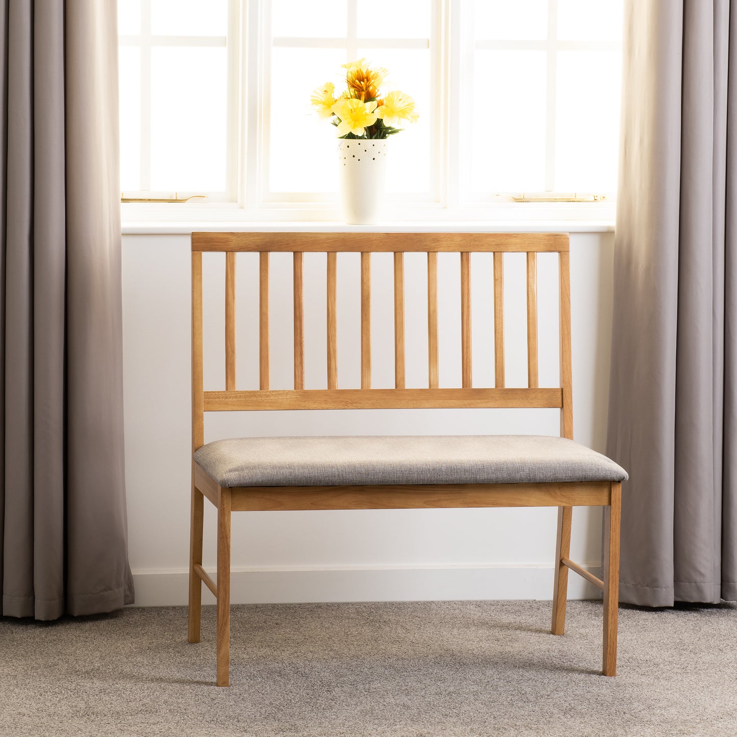 AUSTIN DINING BENCH - OAK EFFECT/GREY FABRIC