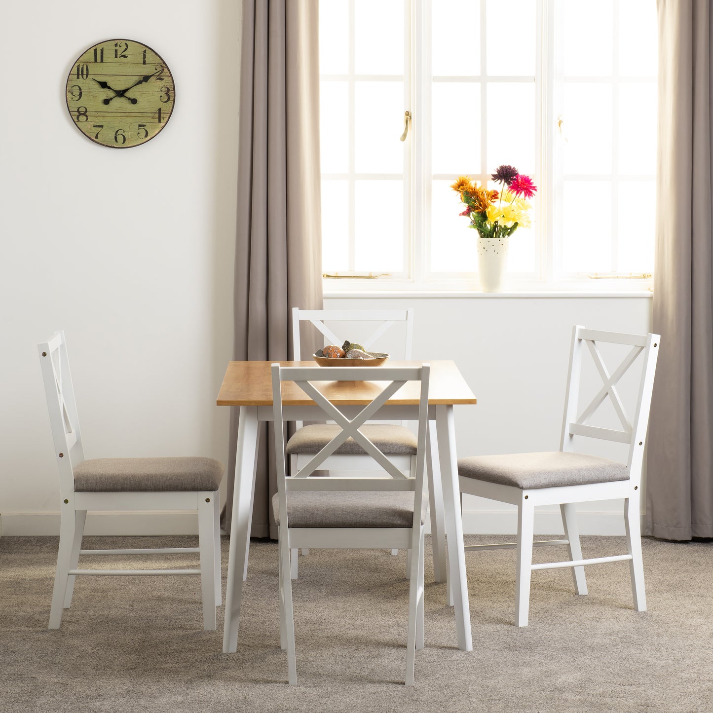 BALFOUR 1+4 DINING SET - WHITE/OAK EFFECT/GREY FABRIC