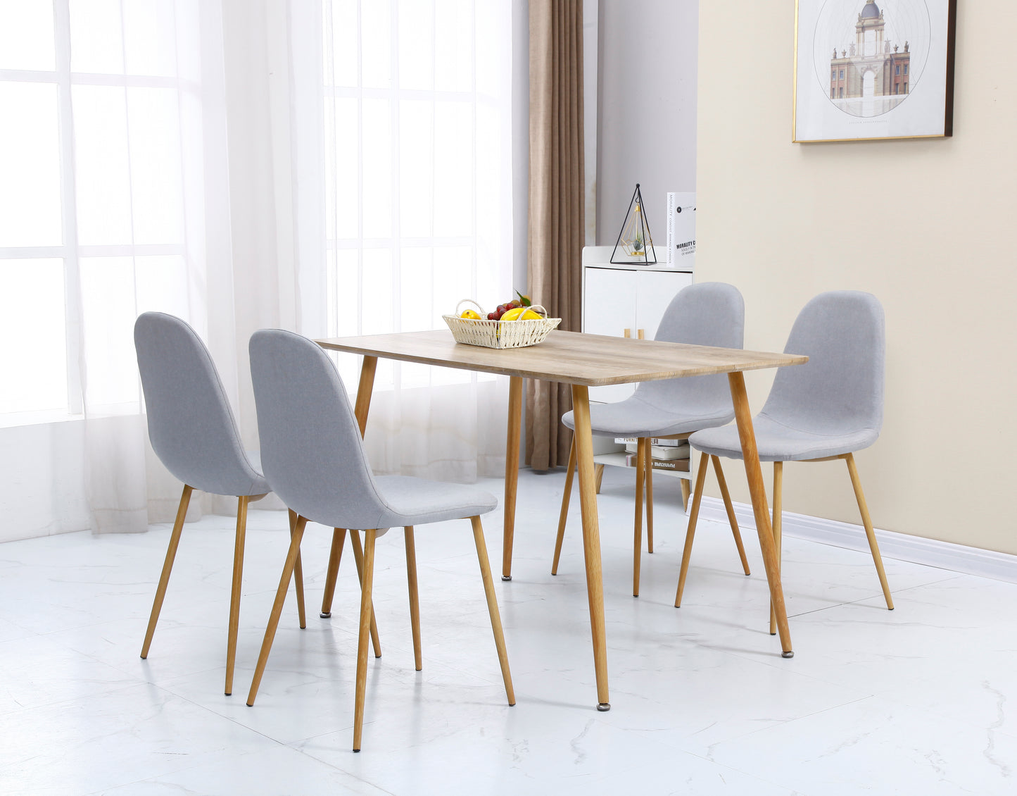 BARLEY DINING SET - OAK VENEER/OAK EFFECT/GREY FABRIC