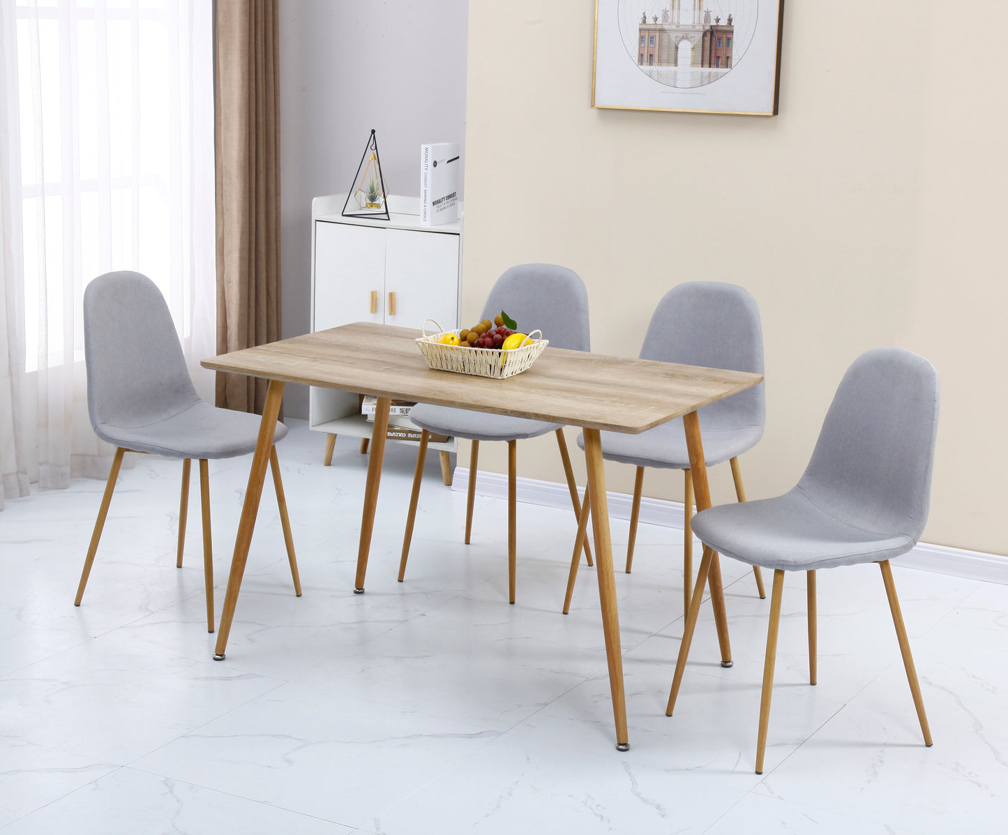 BARLEY DINING SET - OAK VENEER/OAK EFFECT/GREY FABRIC