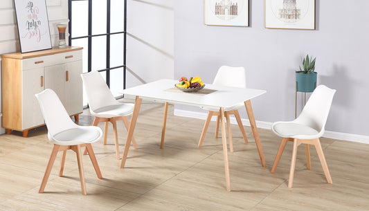 BENDAL DINING SET - WHITE/BEECH/WHITE FAUX LEATHER