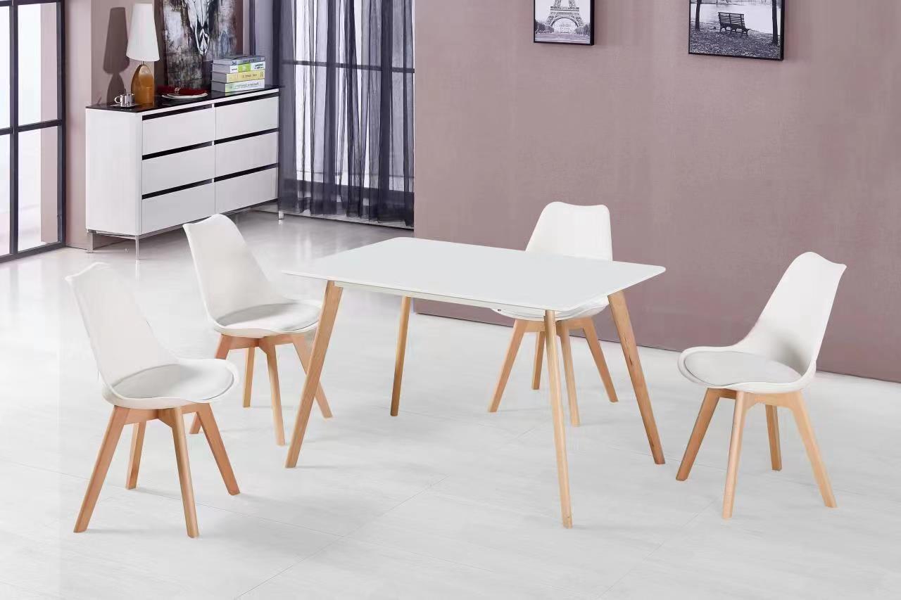 BENDAL DINING SET - WHITE/BEECH/WHITE FAUX LEATHER