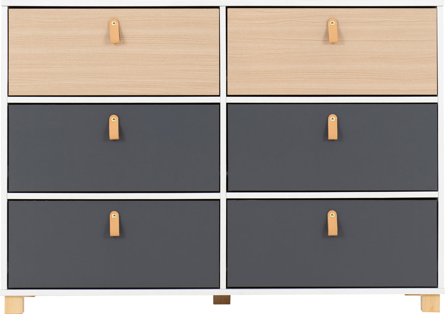 BROOKLYN 6 DRAWER CHEST - OAK EFFECT/GREY