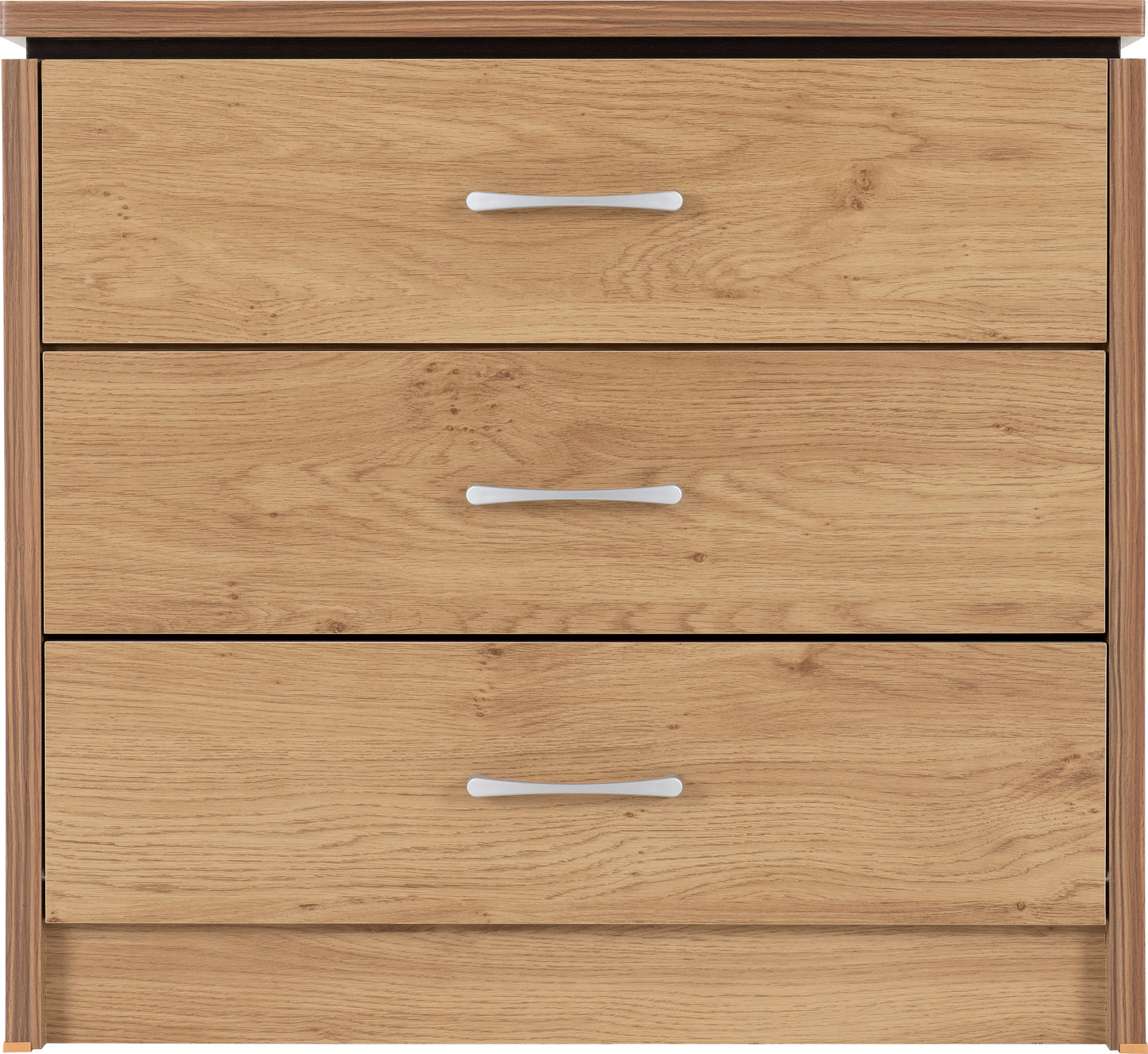 CHARLES 3 DRAWER CHEST - OAK EFFECT VENEER WITH WALNUT TRIM