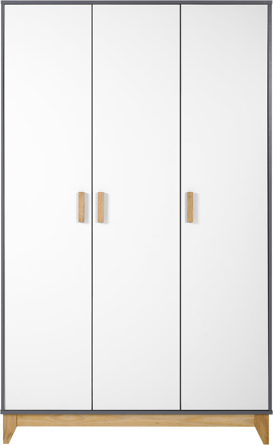 CLEVELAND 3 DOOR WARDROBE  - WHITE/GREY METAL EFFECT