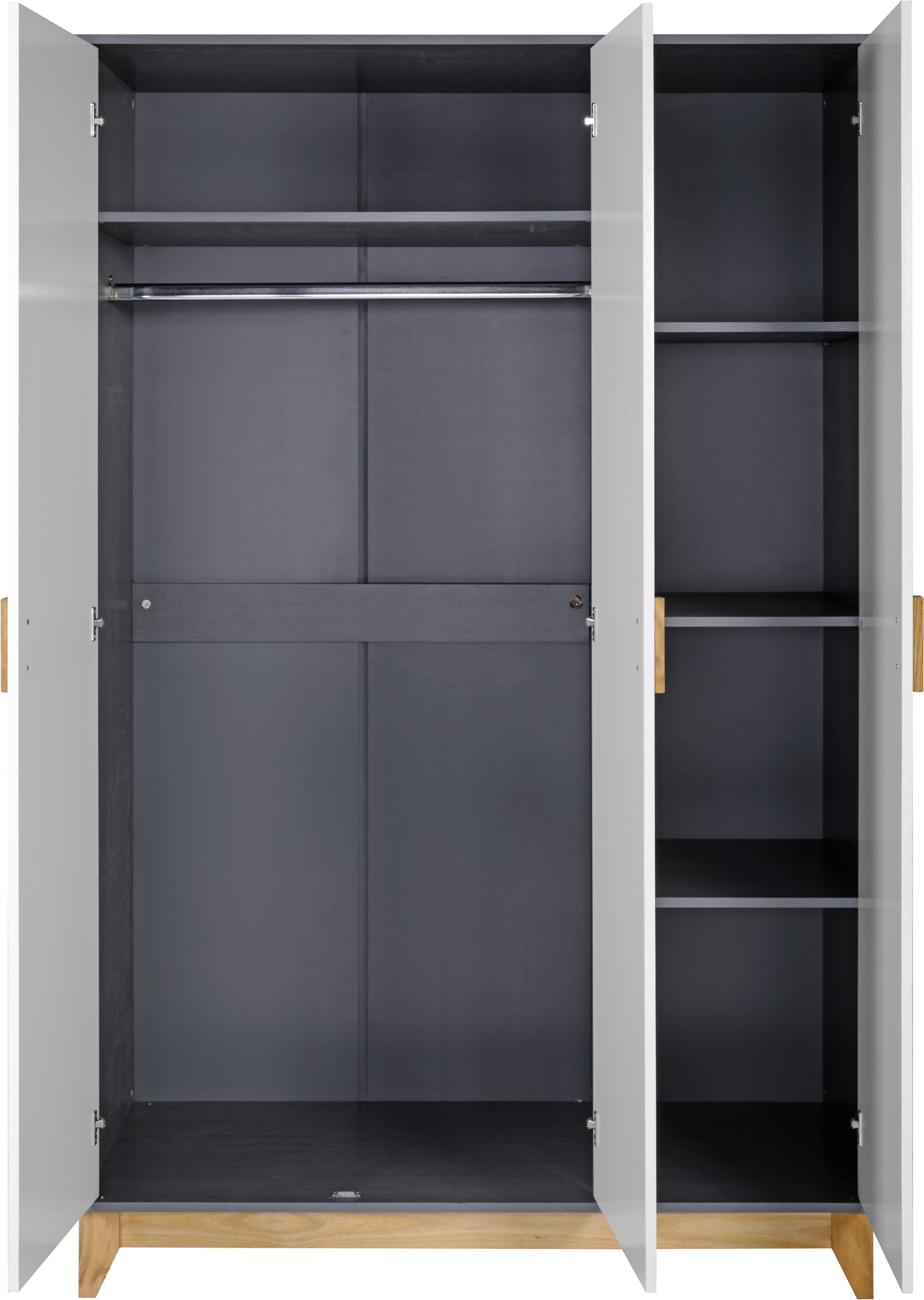 CLEVELAND 3 DOOR WARDROBE  - WHITE/GREY METAL EFFECT