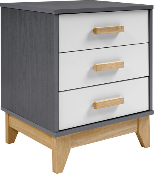 CLEVELAND 3 DRAWER BEDSIDE  - WHITE/GREY METAL EFFECT