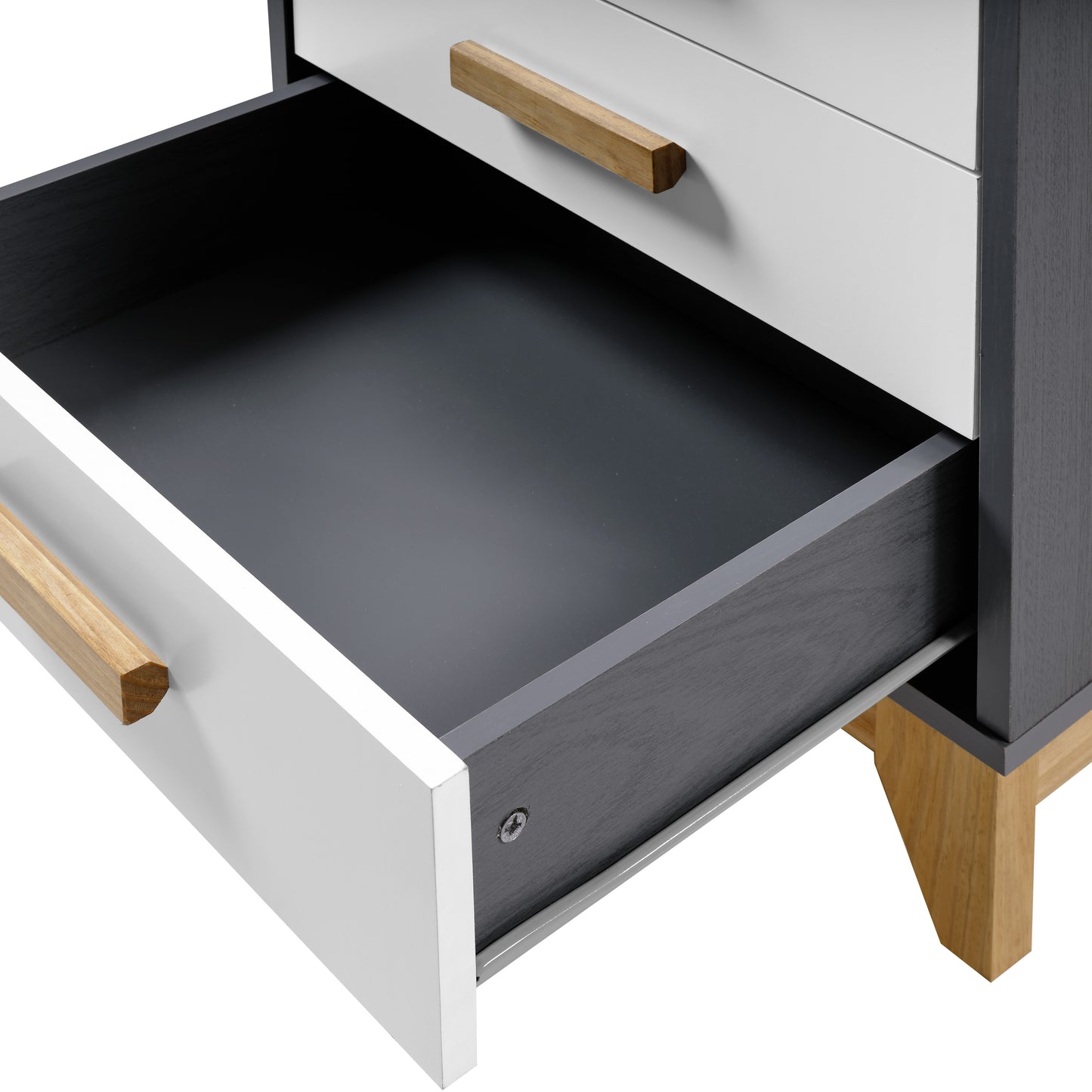 CLEVELAND 3 DRAWER BEDSIDE  - WHITE/GREY METAL EFFECT