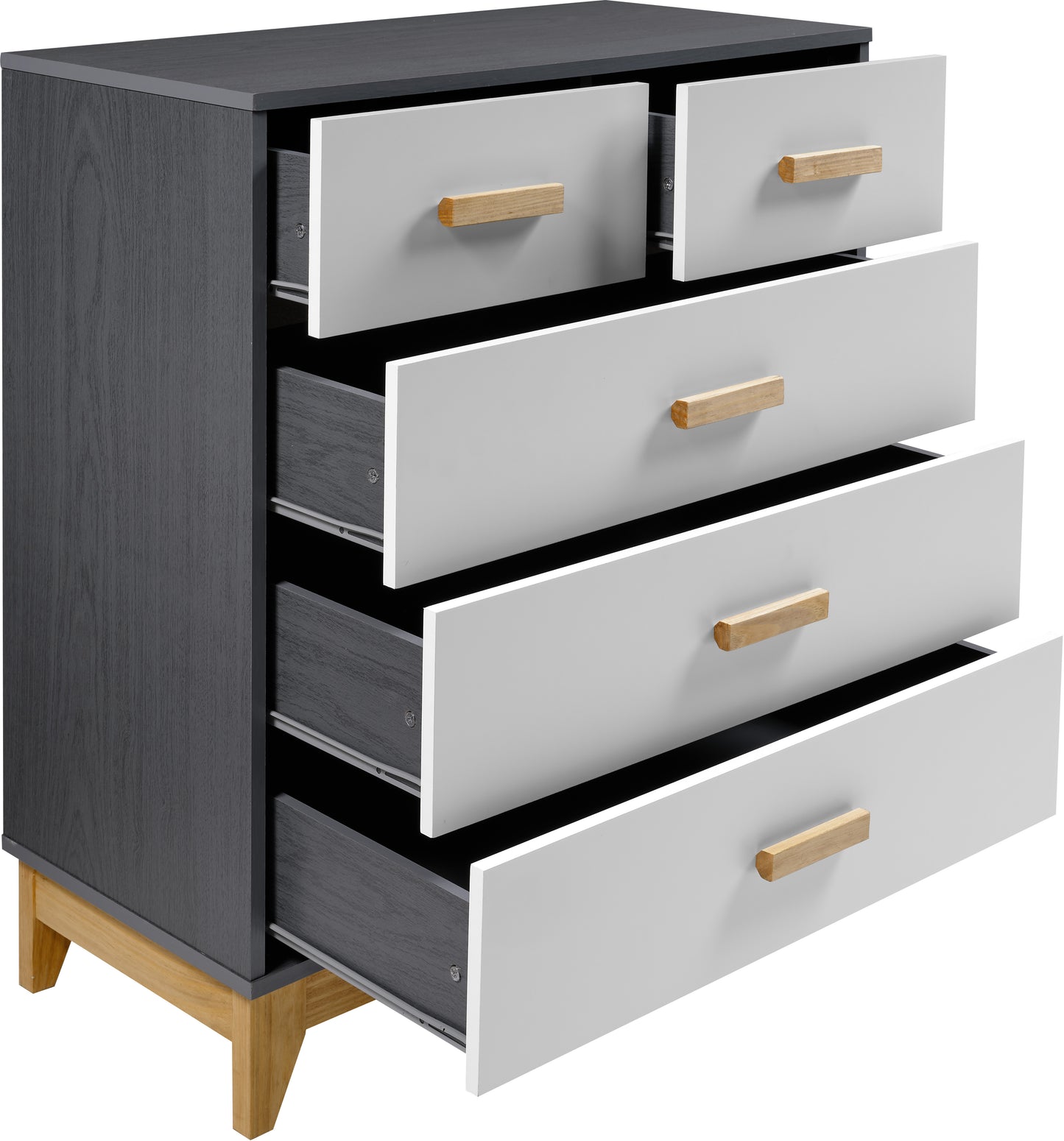 CLEVELAND 3+2 DRAWER CHEST  - WHITE/GREY METAL EFFECT