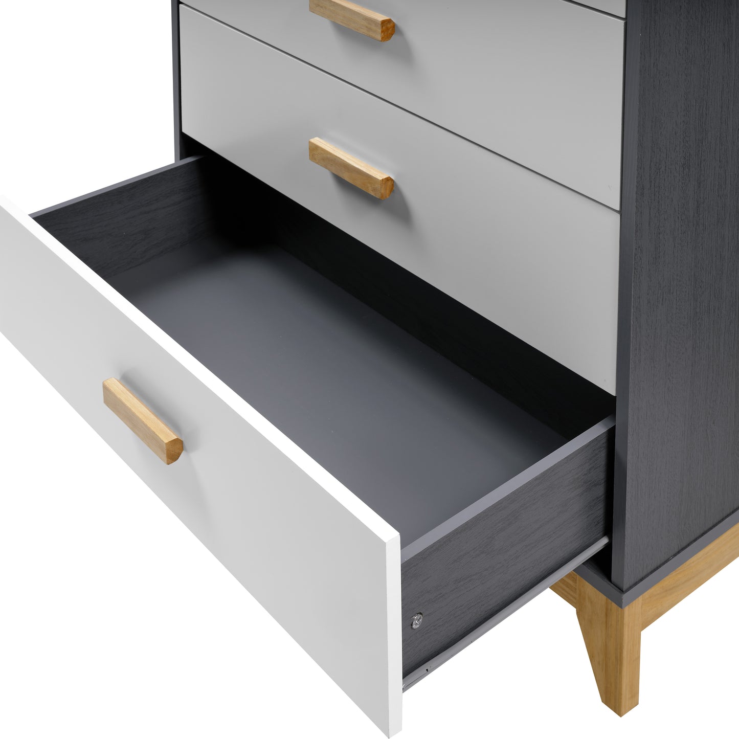 CLEVELAND 3+2 DRAWER CHEST  - WHITE/GREY METAL EFFECT