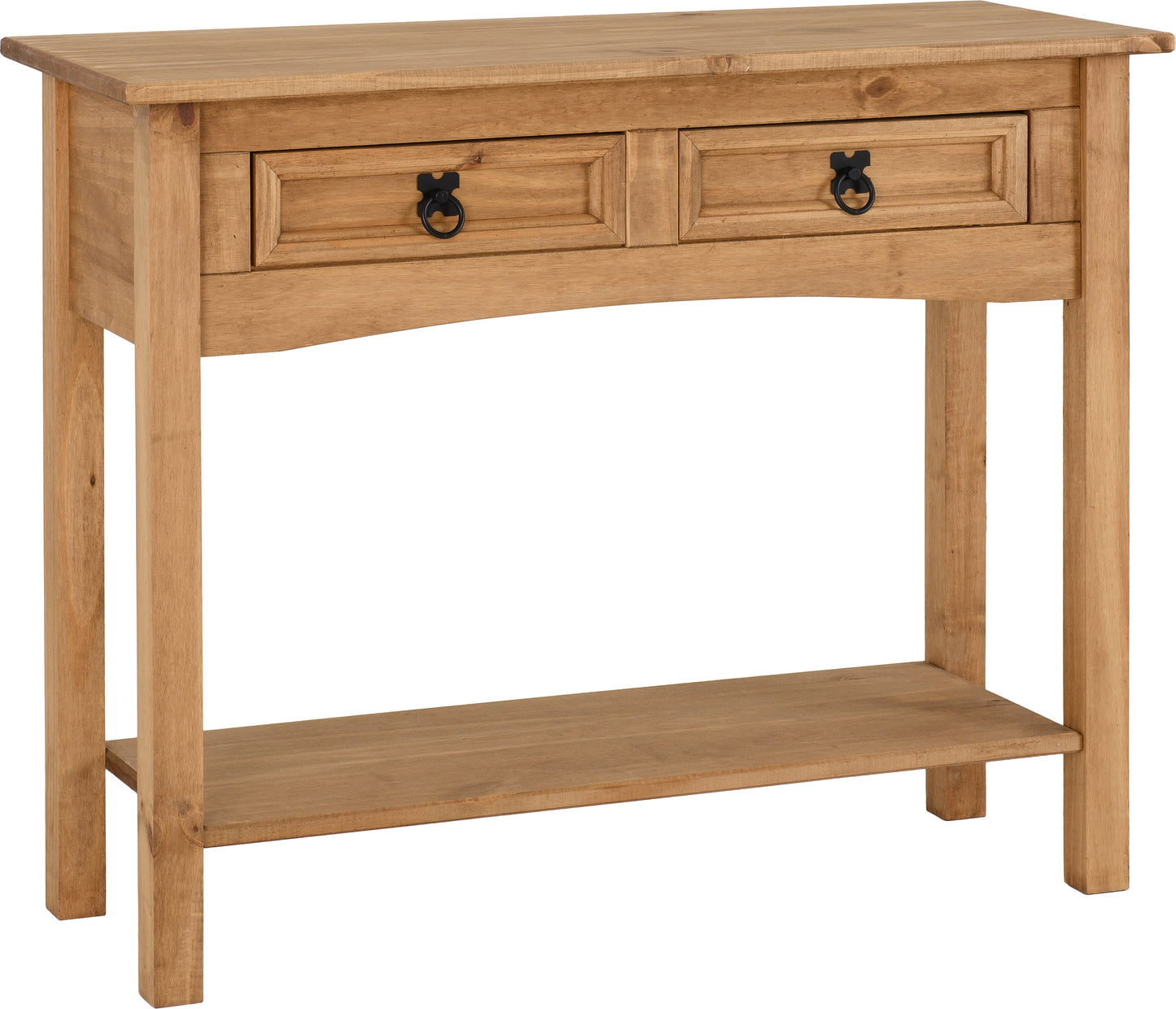 CORONA 2 DRAWER CONSOLE TABLE WITH SHELF - DISTRESSED WAXED PINE