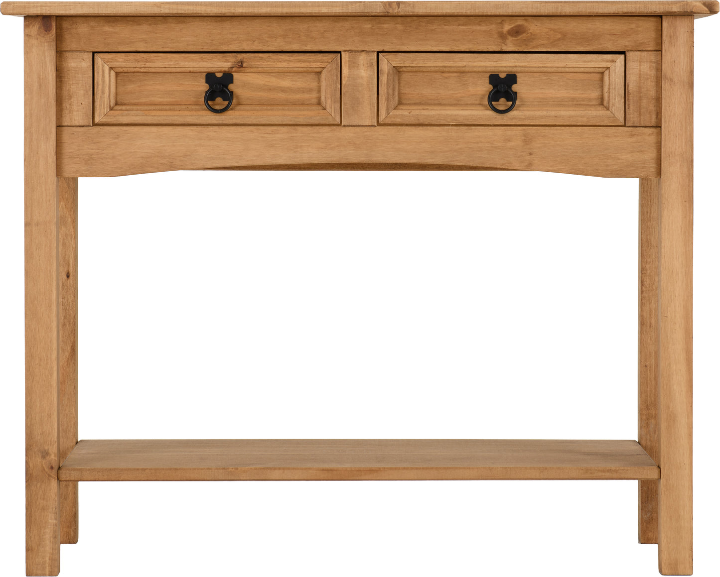 CORONA 2 DRAWER CONSOLE TABLE WITH SHELF - DISTRESSED WAXED PINE
