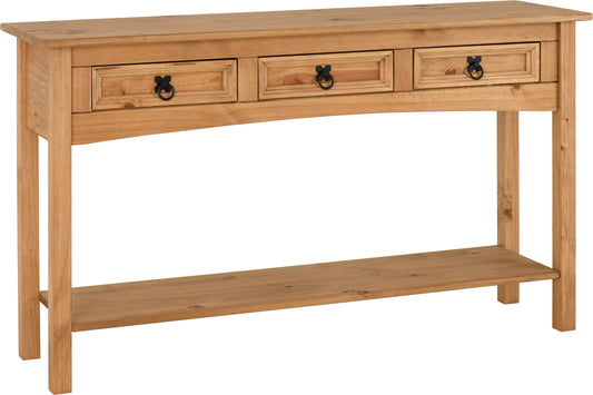 CORONA 3 DRAWER CONSOLE TABLE WITH SHELF - DISTRESSED WAXED PINE