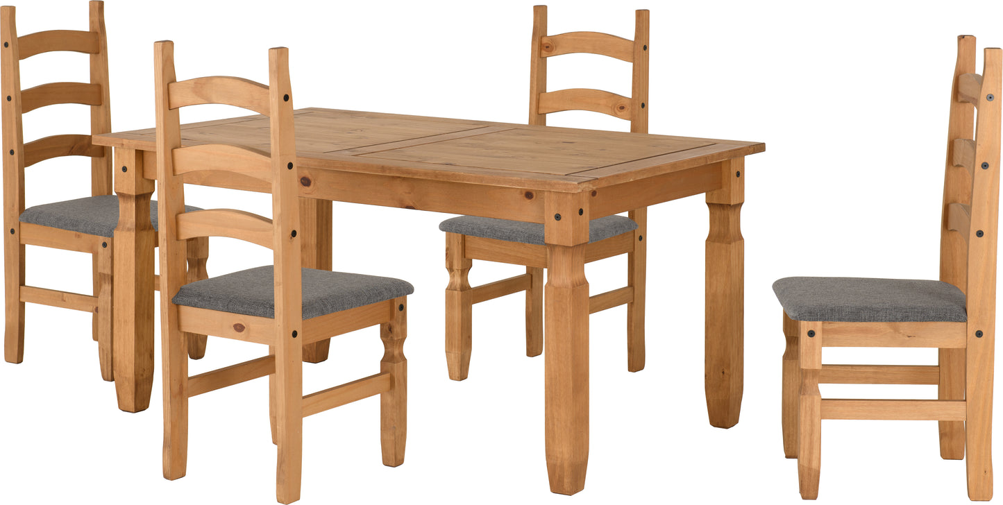 CORONA 5' DINING SET - DISTRESSED WAXED PINE/GREY FABRIC