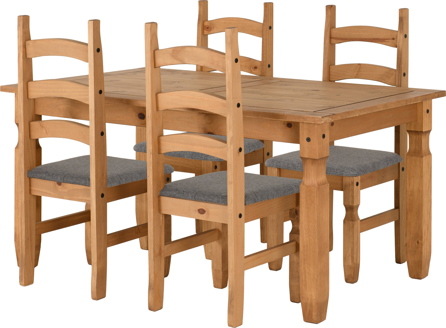 CORONA 5' DINING SET - DISTRESSED WAXED PINE/GREY FABRIC