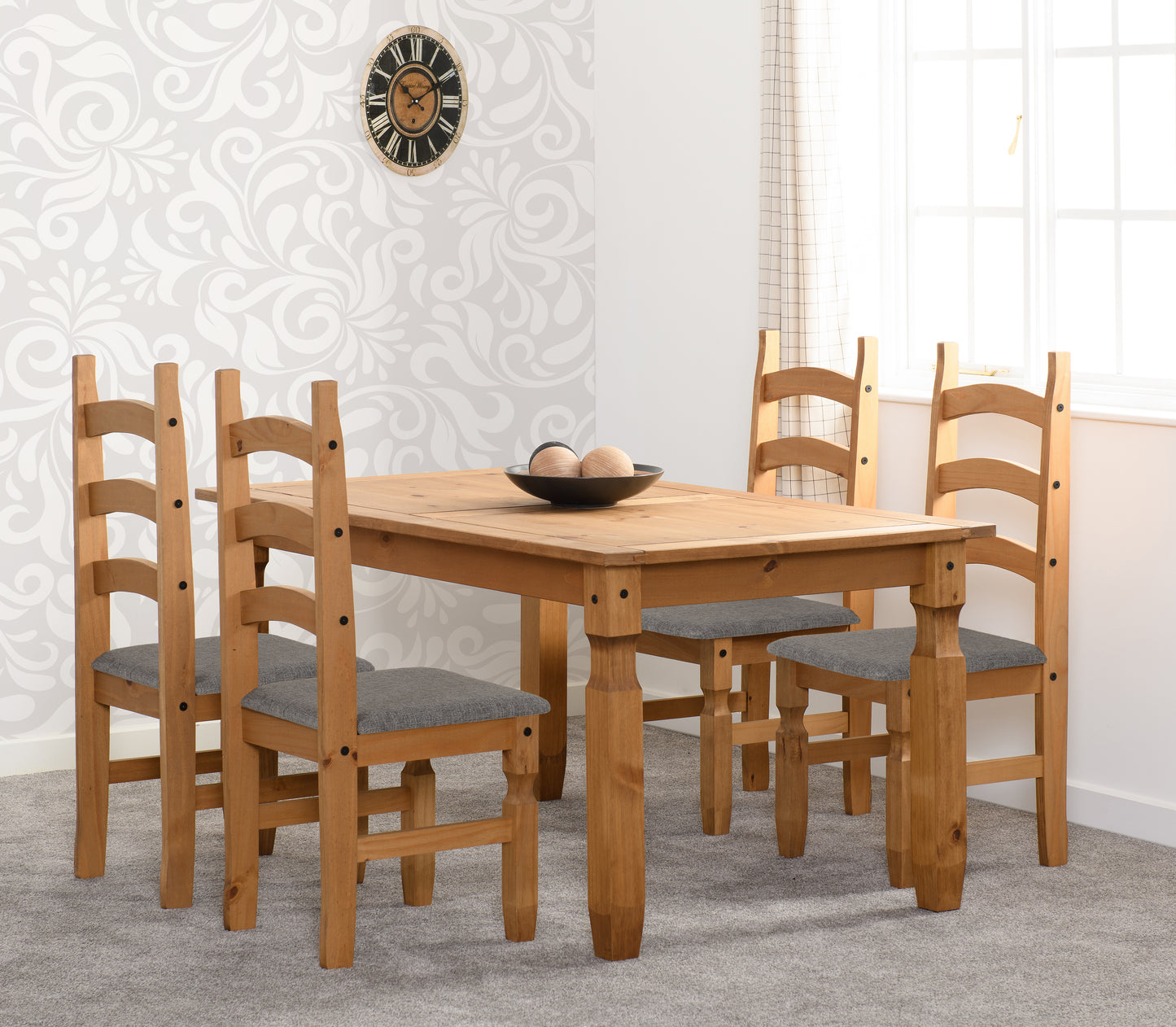 CORONA 5' DINING SET - DISTRESSED WAXED PINE/GREY FABRIC