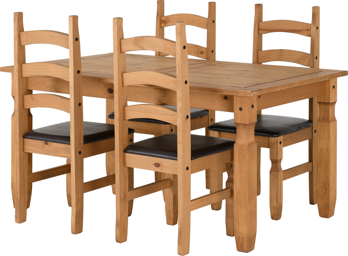 CORONA 5' DINING SET - DISTRESSED WAXED PINE/BROWN FAUX LEATHER