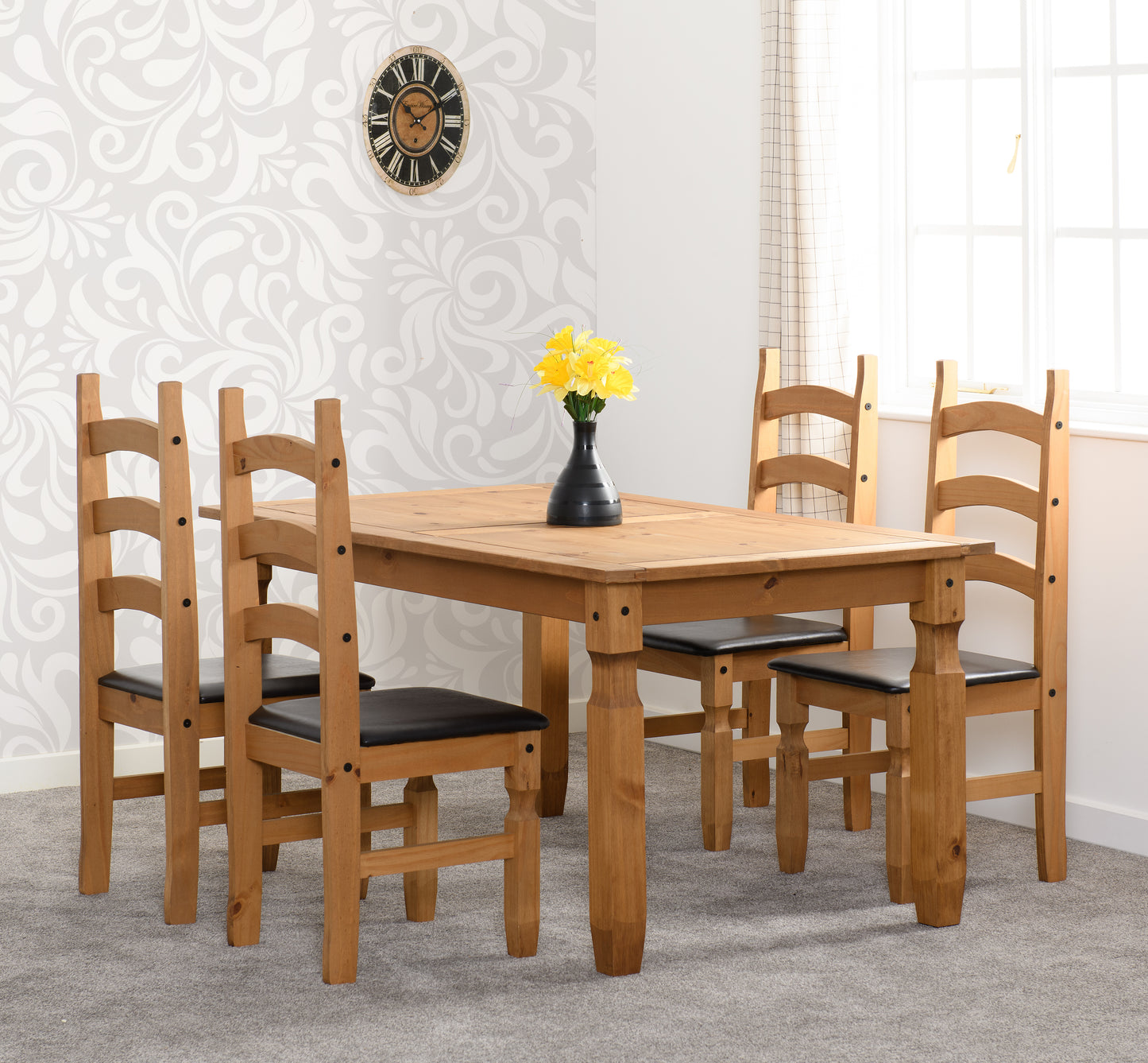 CORONA 5' DINING SET - DISTRESSED WAXED PINE/BROWN FAUX LEATHER