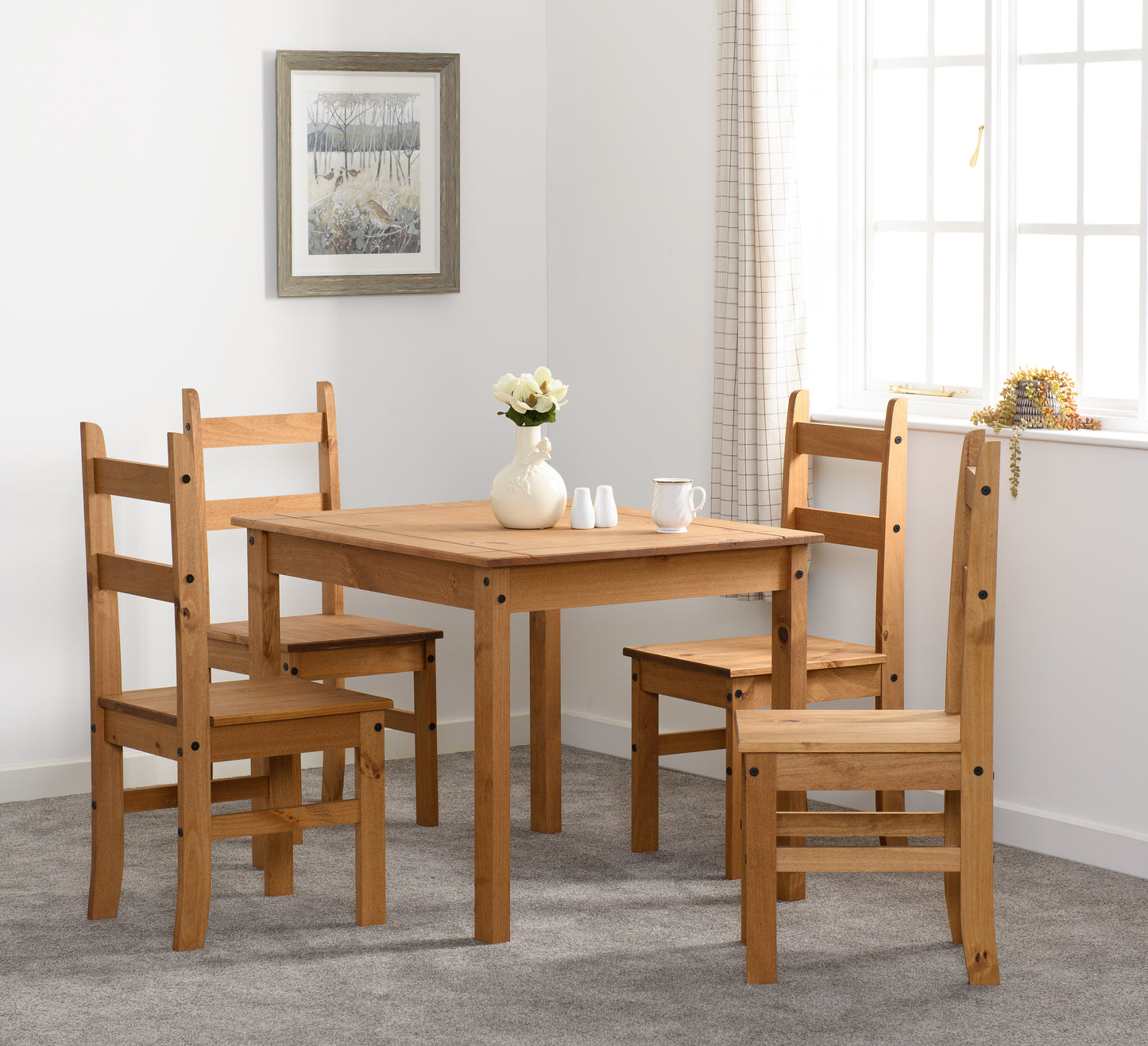 CORONA BUDGET DINING SET - DISTRESSED WAXED PINE