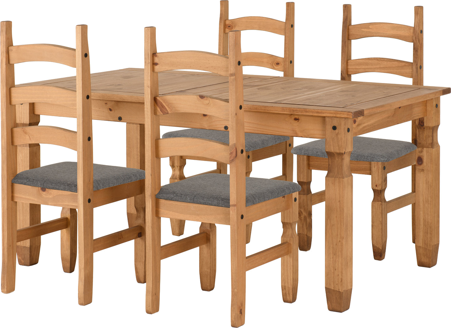 CORONA EXTENDING DINING SET (4 CHAIRS) - DISTRESSED WAXED PINE/GREY FABRIC