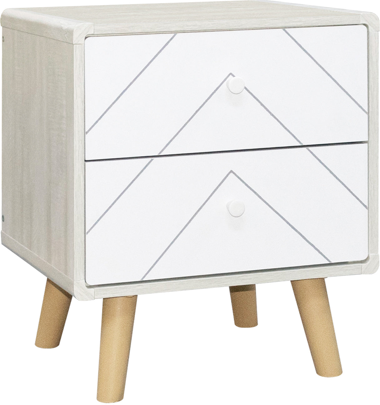 DIXIE 2 DRAWER BEDSIDE - DUSTY GREY/WHITE