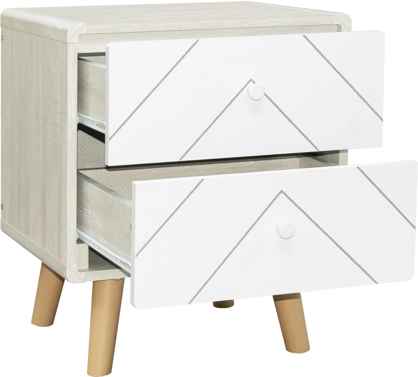 DIXIE 2 DRAWER BEDSIDE - DUSTY GREY/WHITE