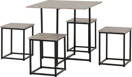 KENT 1+4 STOWAWAY DINING SET - STONE EFFECT/BLACK