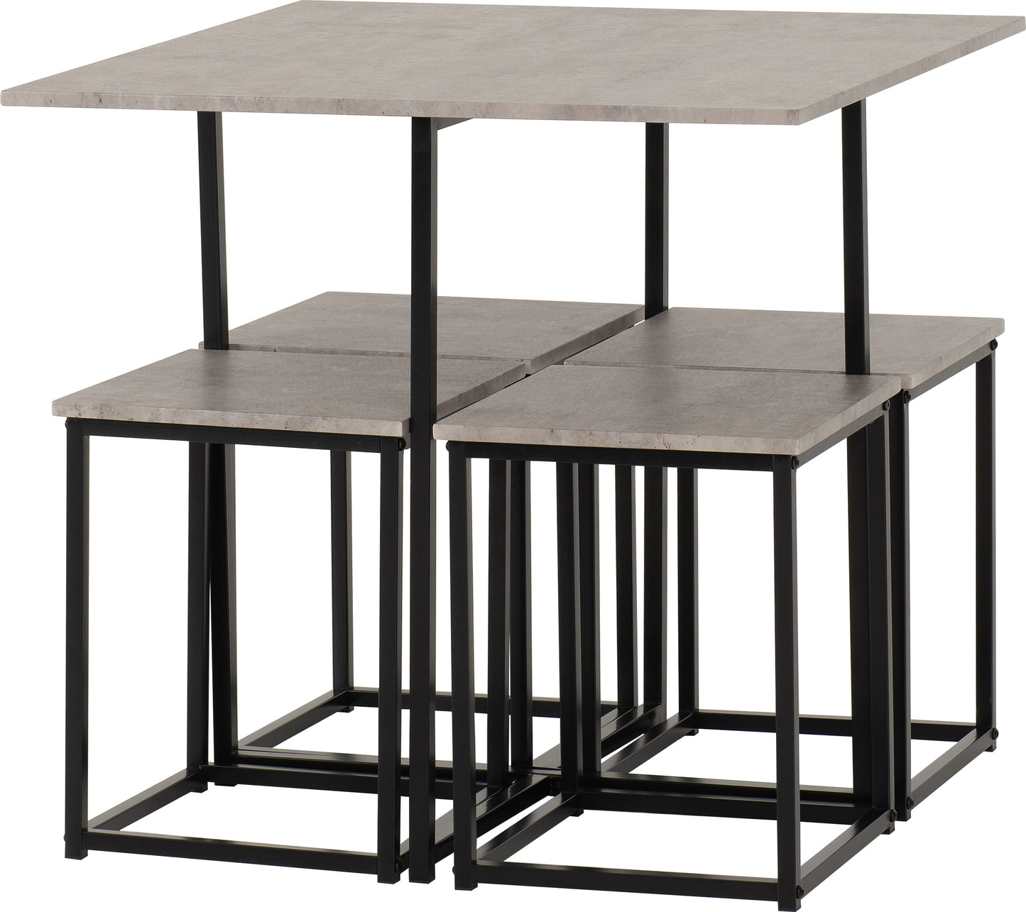 KENT 1+4 STOWAWAY DINING SET - STONE EFFECT/BLACK