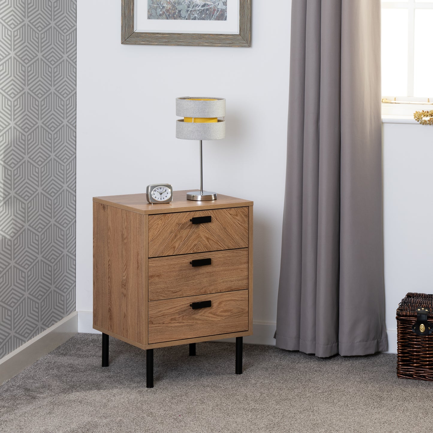 LEON 3 DRAWER BEDSIDE - MEDIUM OAK EFFECT