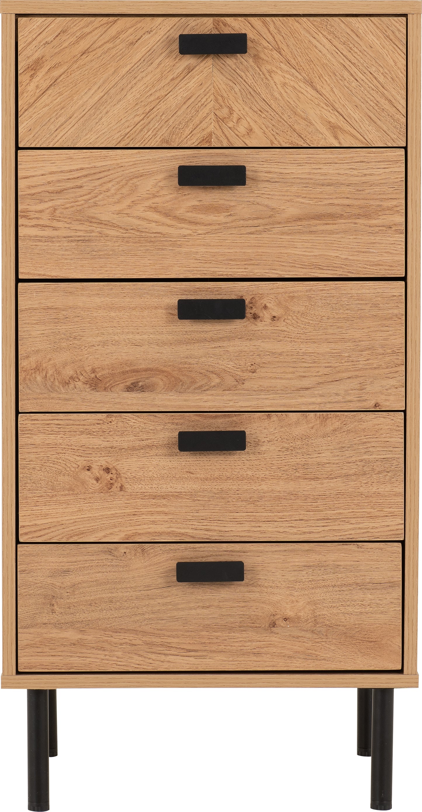 LEON 5 DRAWER NARROW CHEST - MEDIUM OAK EFFECT