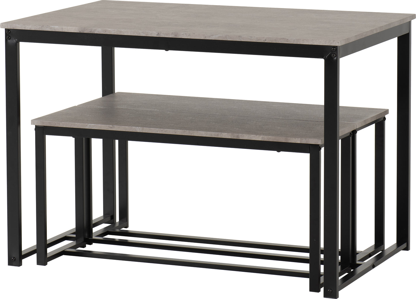 LINCOLN 1+2 DINING BENCH SET - STONE EFFECT/BLACK