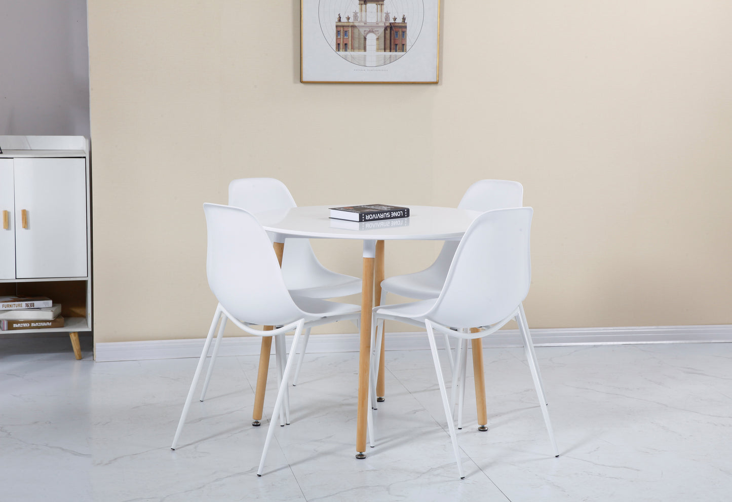 LINDON DINING SET - WHITE/NATURAL OAK/WHITE