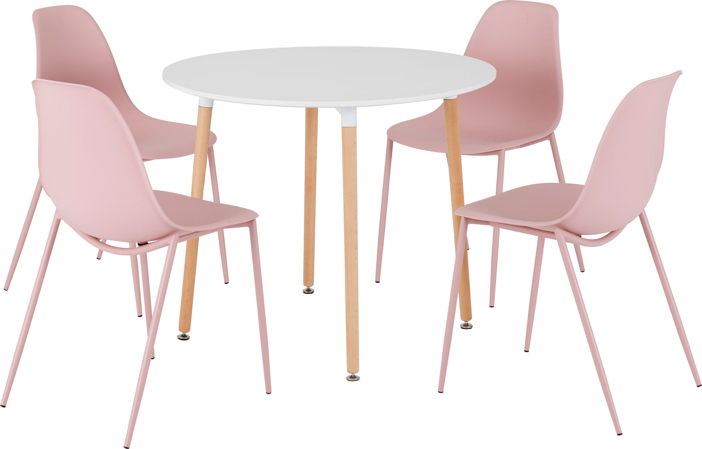 LINDON DINING SET - WHITE/NATURAL OAK/PINK