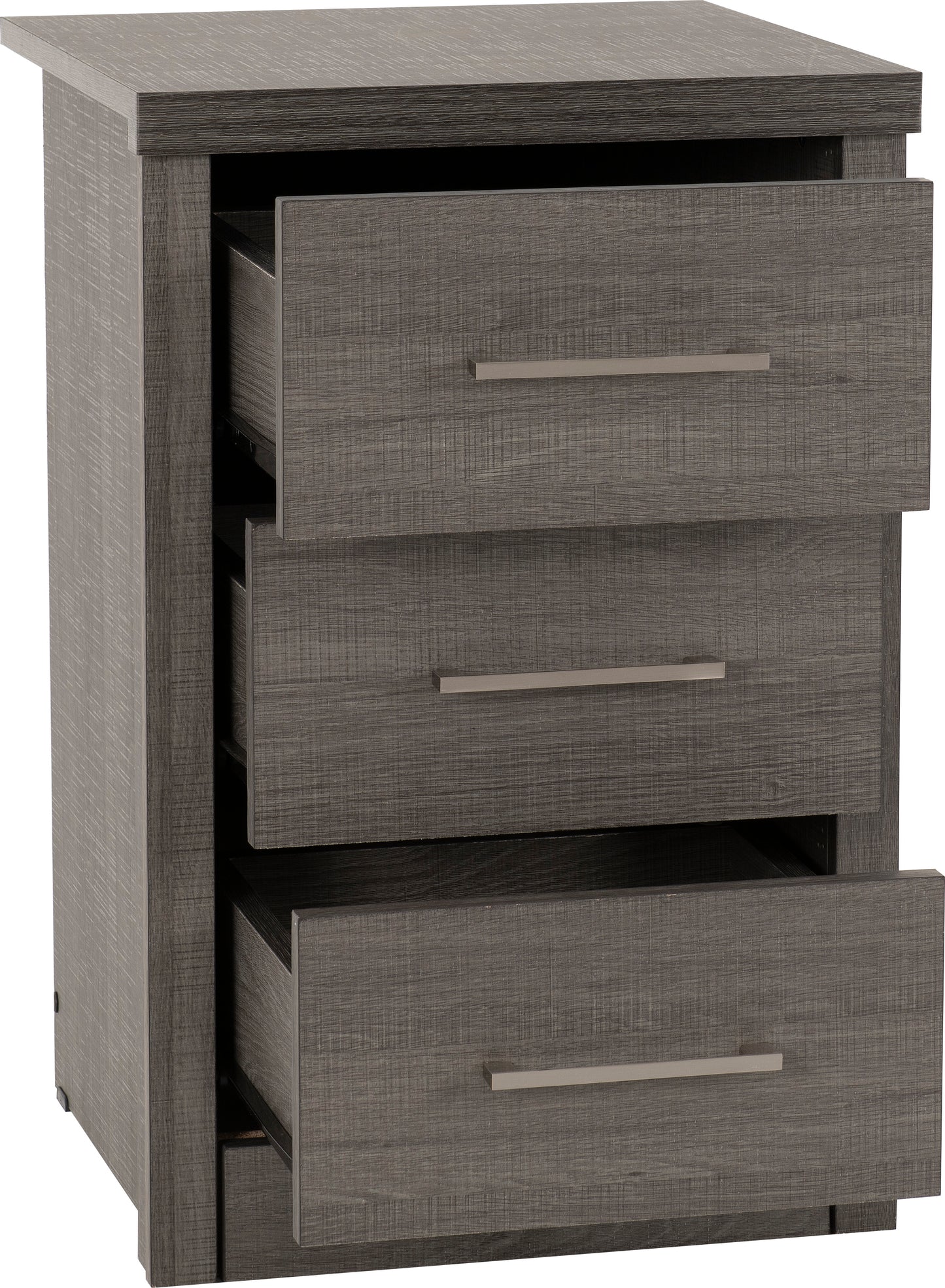 LISBON 3 DRAWER BEDSIDE - BLACK WOOD GRAIN