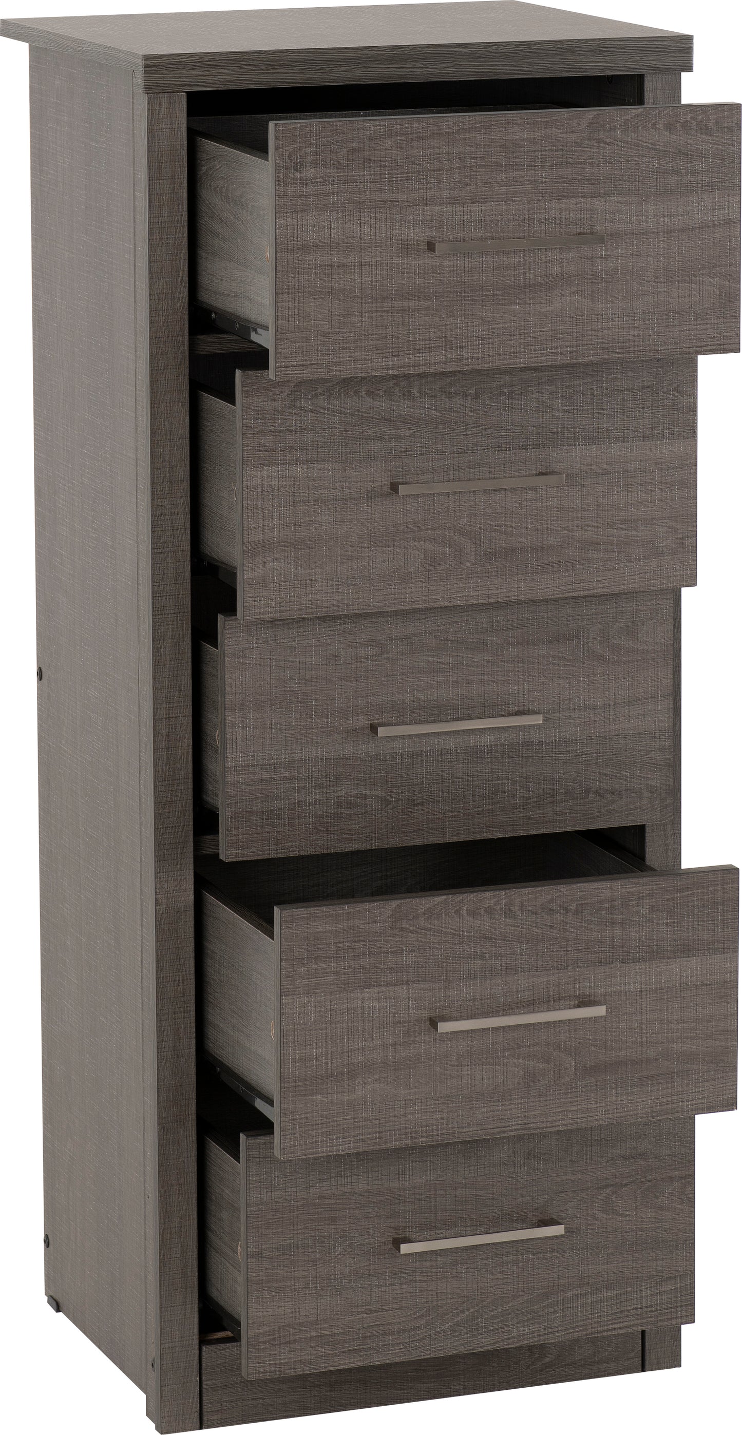 LISBON 5 DRAWER NARROW CHEST - BLACK WOOD GRAIN