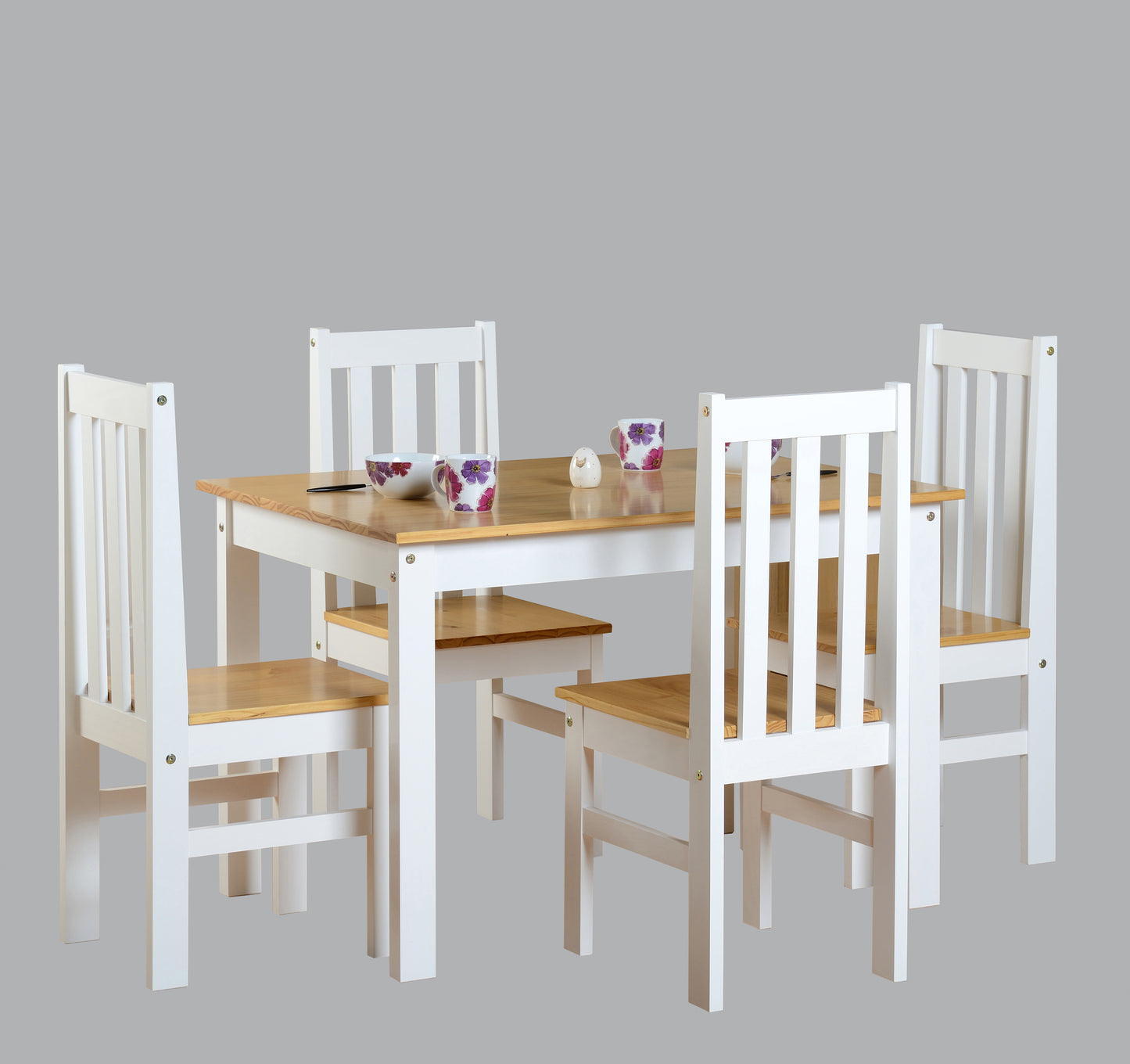 LUDLOW 1+4 DINING SET - WHITE/OAK LACQUER