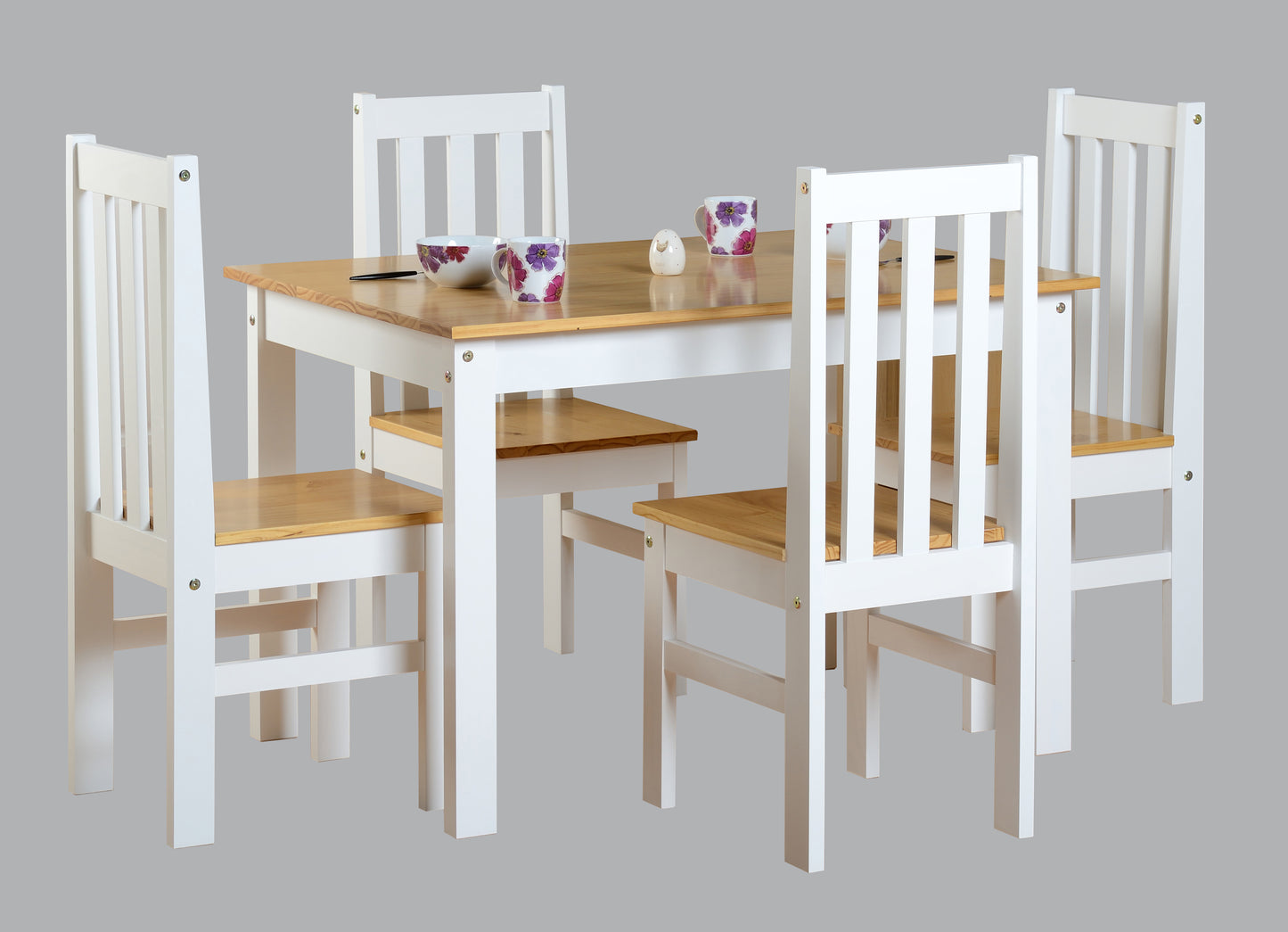 LUDLOW 1+4 DINING SET - WHITE/OAK LACQUER