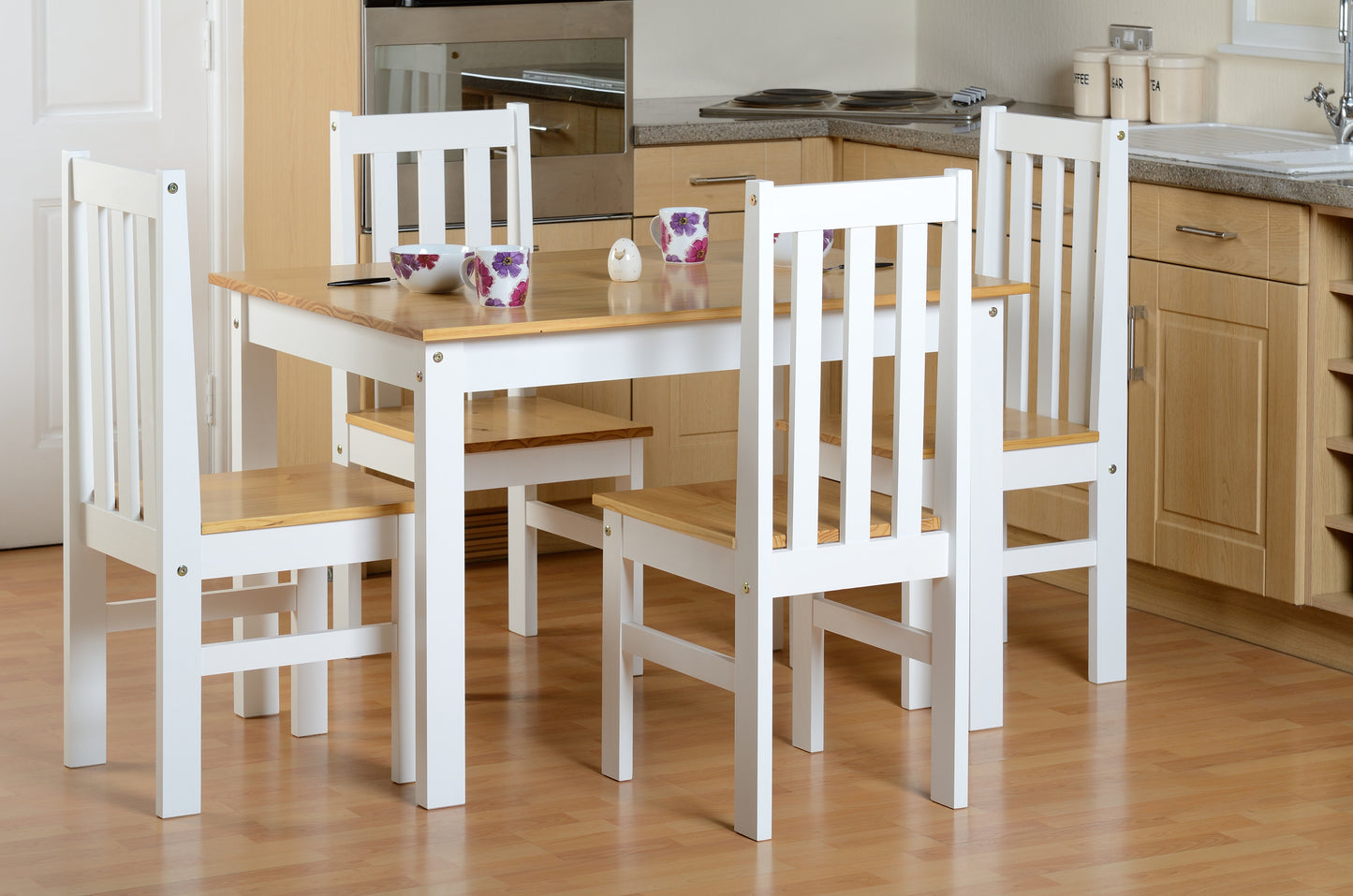 LUDLOW 1+4 DINING SET - WHITE/OAK LACQUER