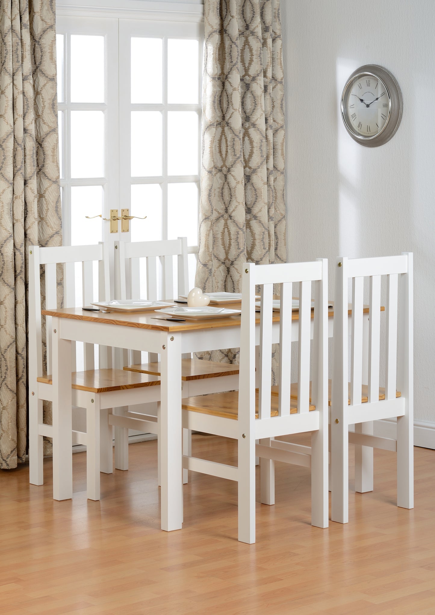 LUDLOW 1+4 DINING SET - WHITE/OAK LACQUER