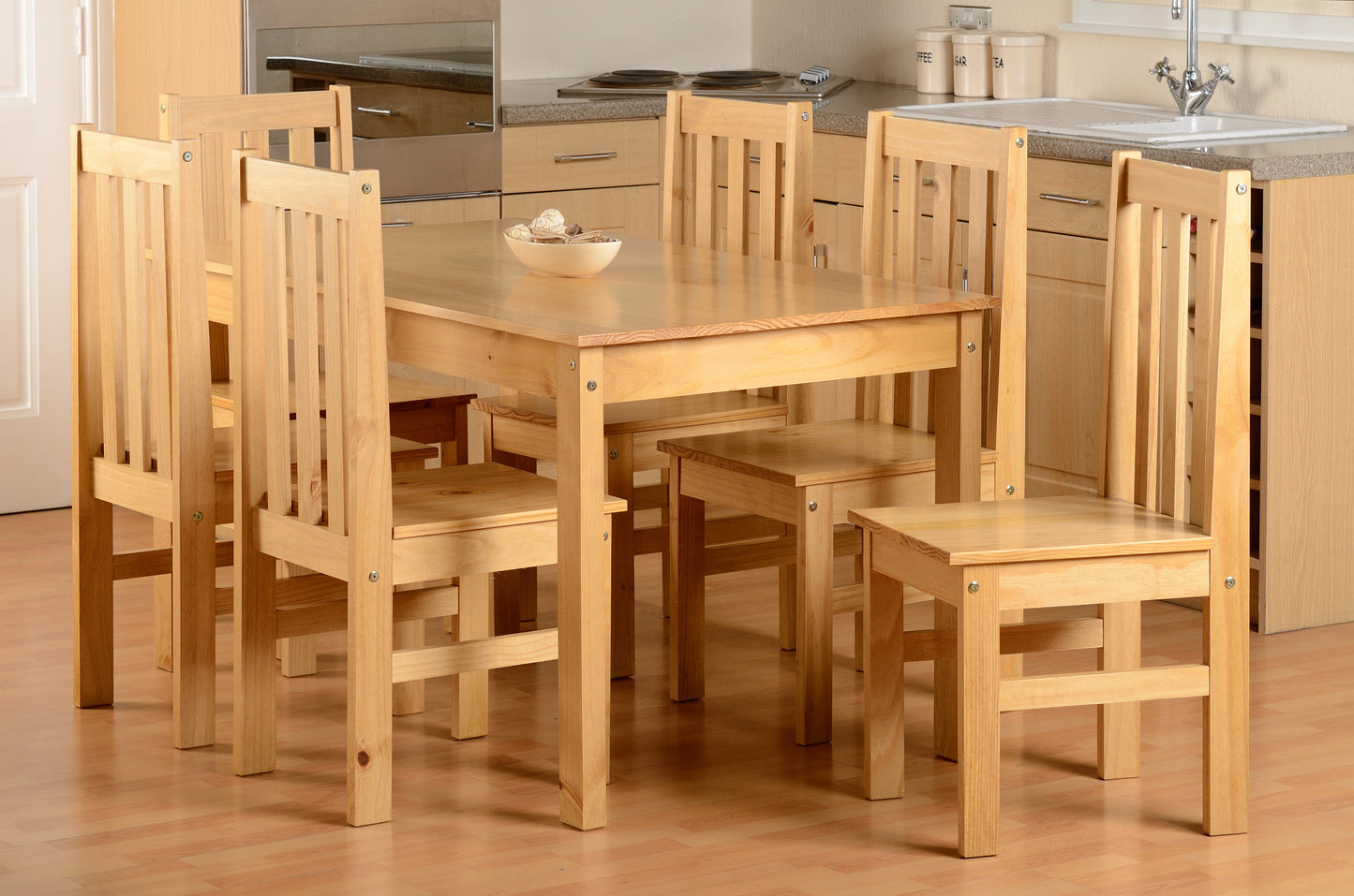 LUDLOW 1+6 DINING SET - WHITE/OAK LACQUER