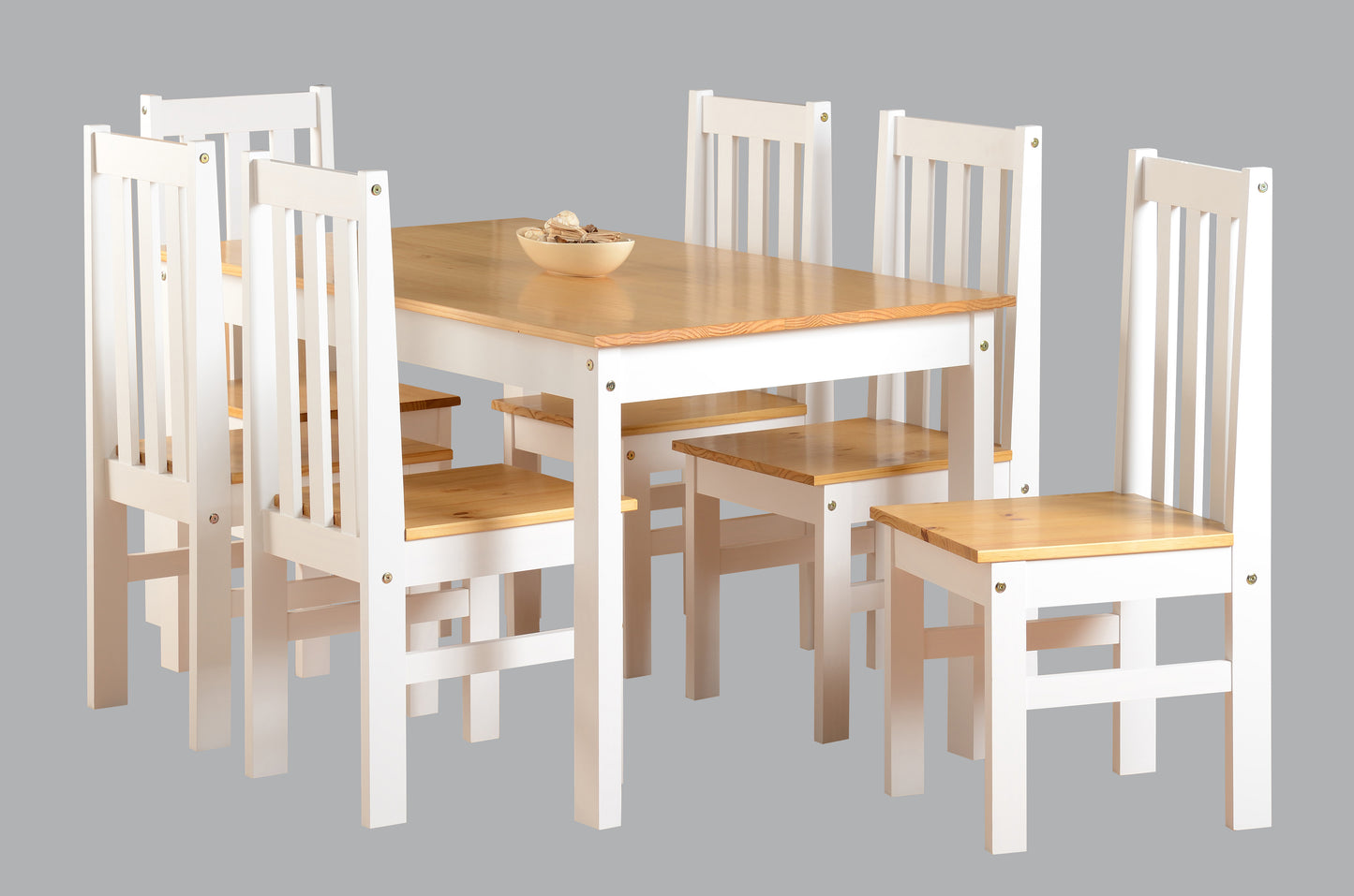 LUDLOW 1+6 DINING SET - WHITE/OAK LACQUER