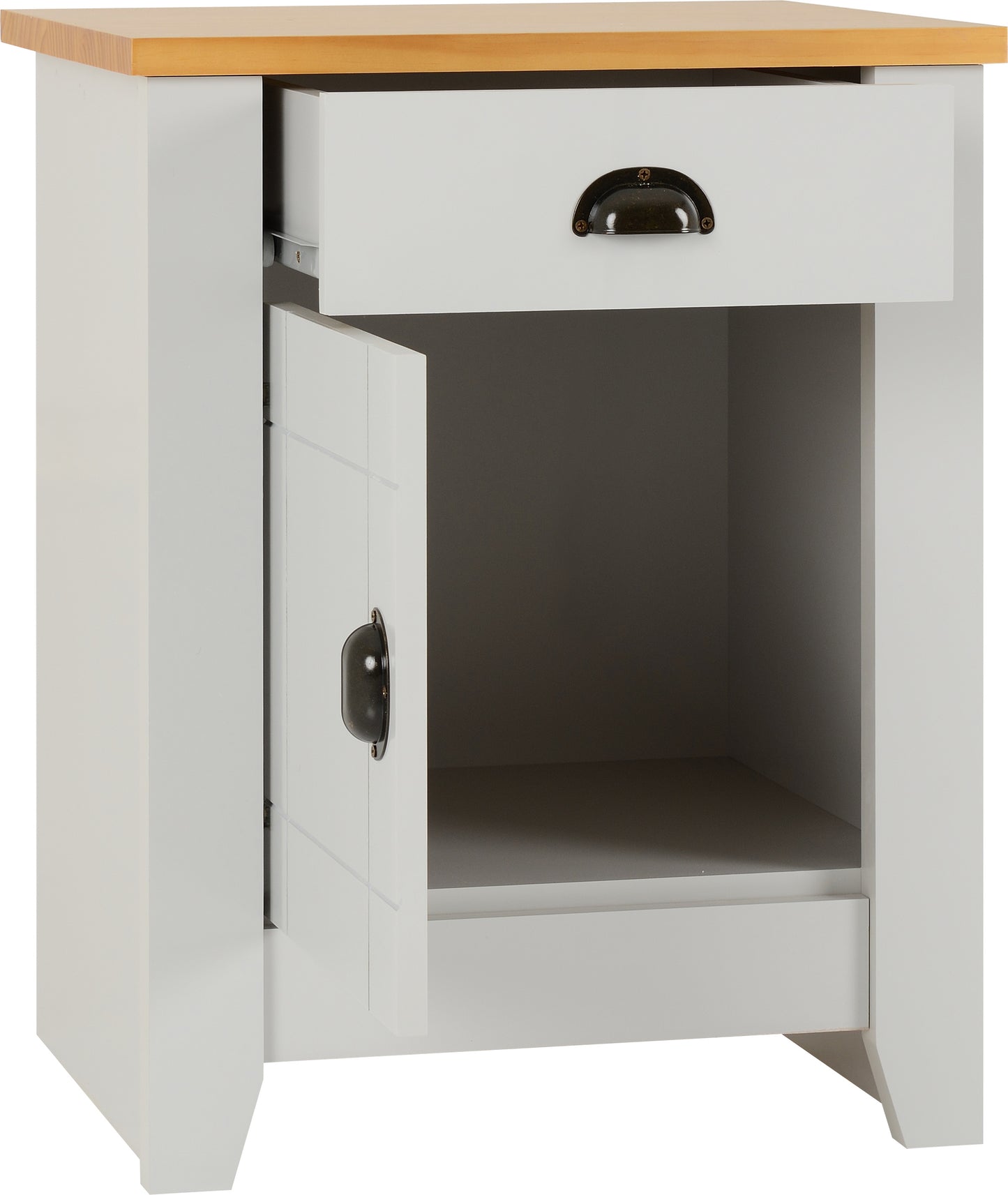 LUDLOW 1 DRAWER 1 DOOR BEDSIDE - GREY/OAK LACQUER